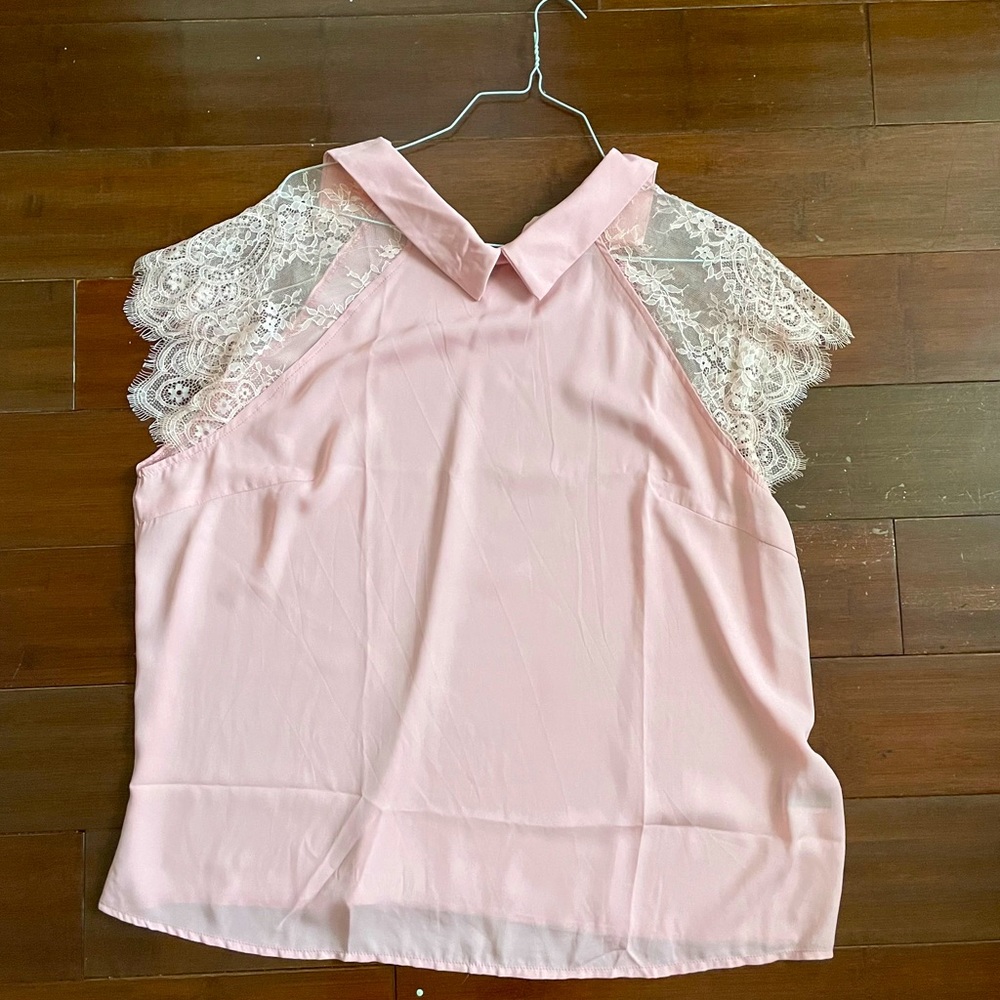 SHEIN Pink Blouse with Lace Short Sleeves